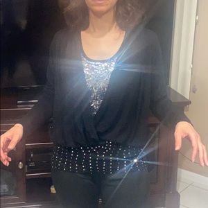 Black Open Front Blouse